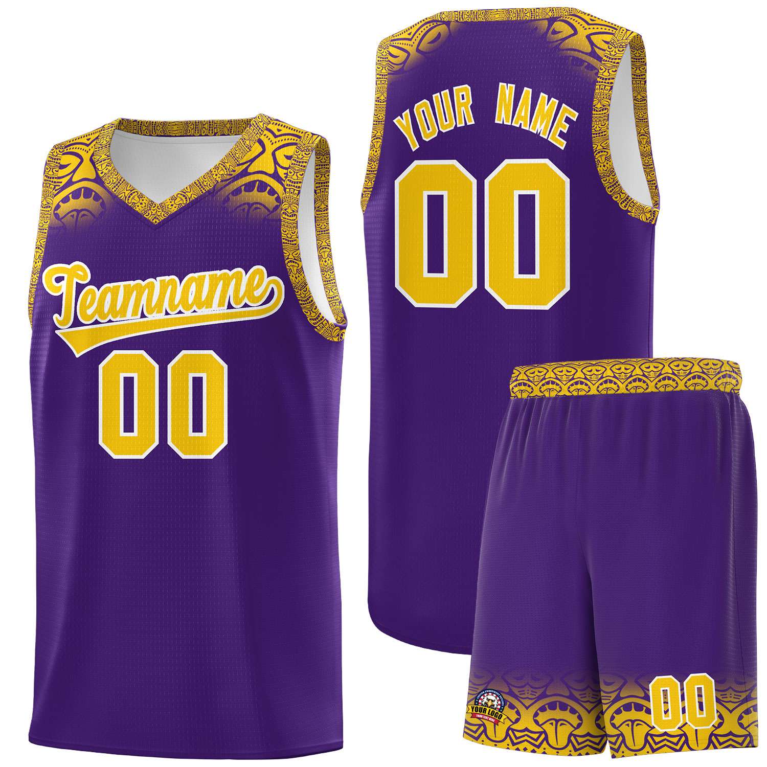 Custom Purple Gold Personalized Indians Print Sets Sports Uniform Basketball Jersey