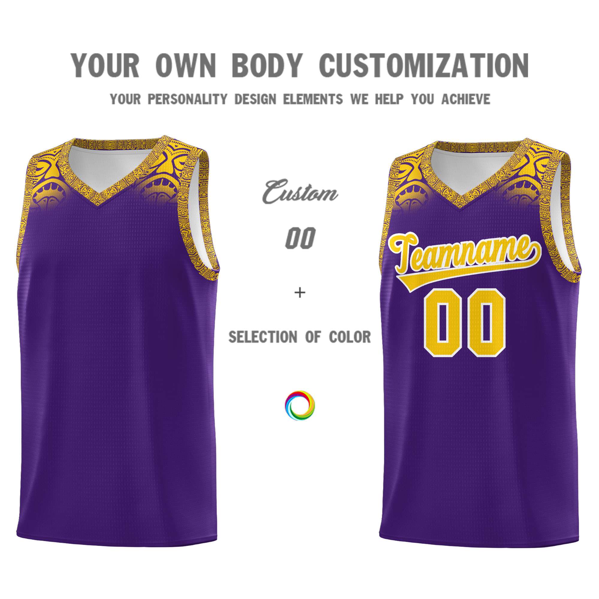 Custom Purple Gold Personalized Indians Print Sets Sports Uniform Basketball Jersey