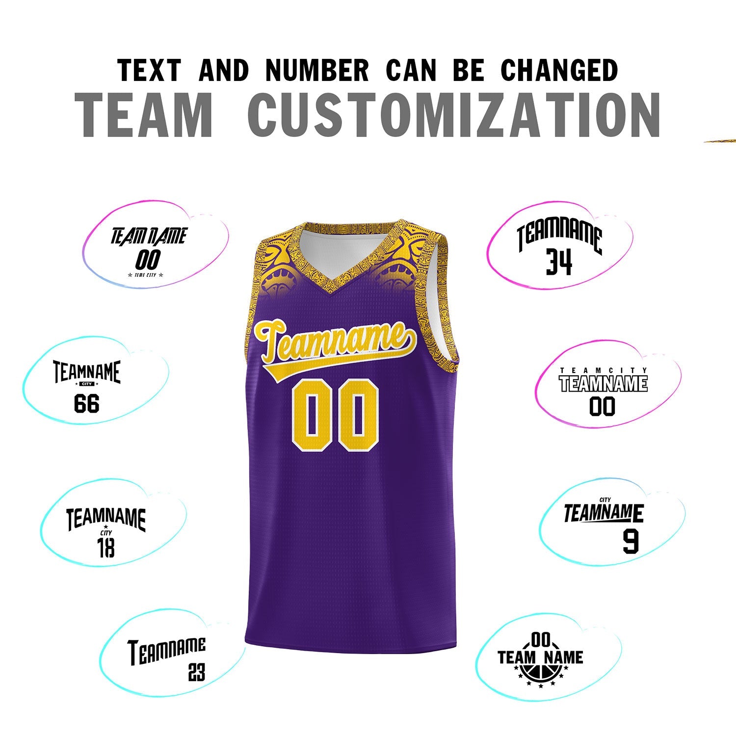 Custom Purple Gold Personalized Indians Print Sets Sports Uniform Basketball Jersey