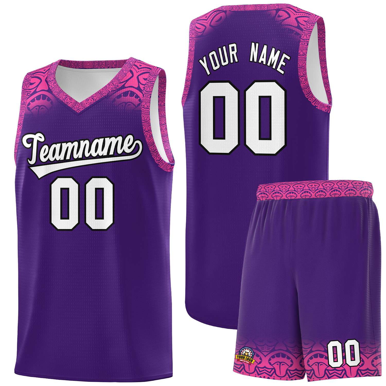 Custom Purple Pink Personalized Indians Print Sets Sports Uniform Basketball Jersey