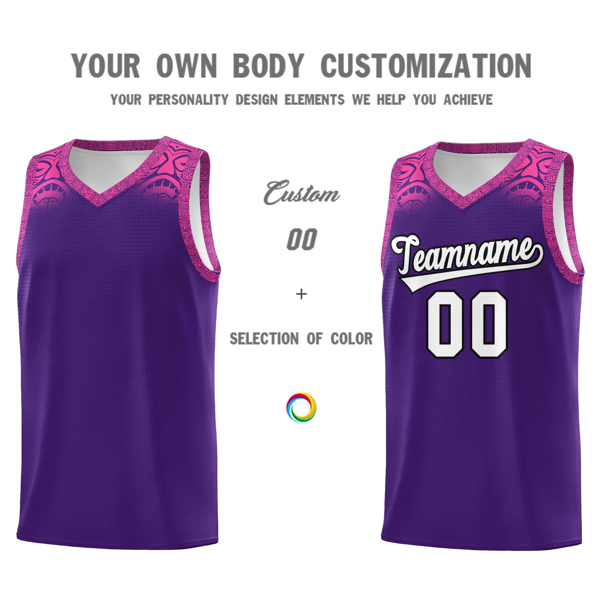 Custom Purple Pink Personalized Indians Print Sets Sports Uniform Basketball Jersey