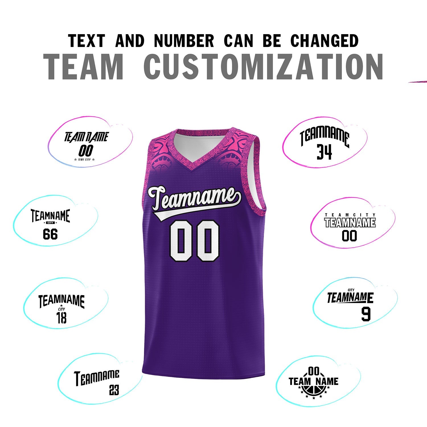 Custom Purple Pink Personalized Indians Print Sets Sports Uniform Basketball Jersey