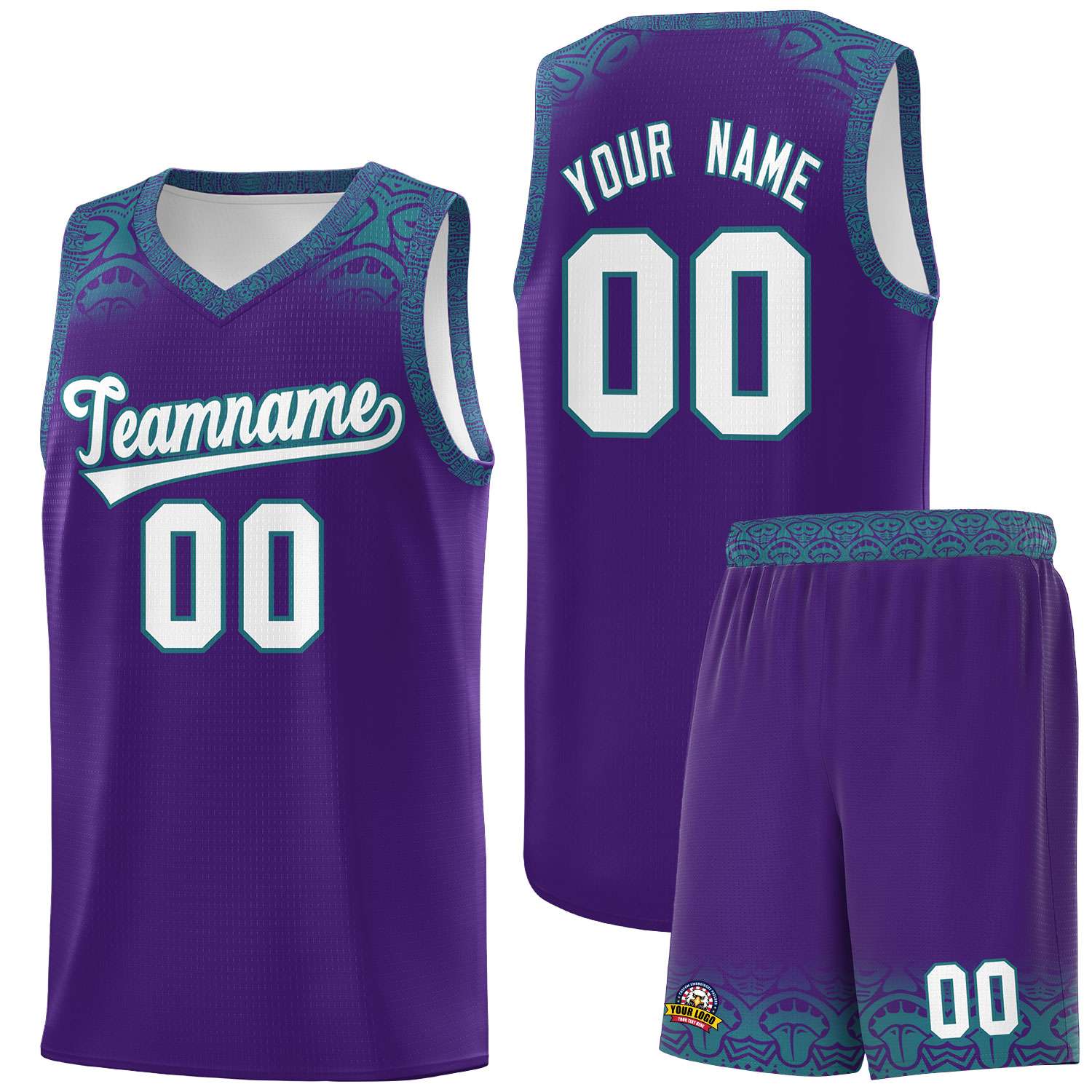 Custom Purple Aqua Personalized Indians Print Sets Sports Uniform Basketball Jersey