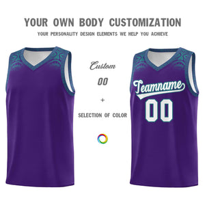 Custom Purple Aqua Personalized Indians Print Sets Sports Uniform Basketball Jersey