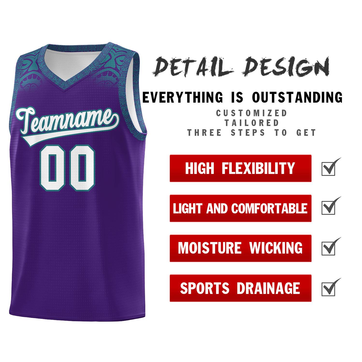 Custom Purple Aqua Personalized Indians Print Sets Sports Uniform Basketball Jersey