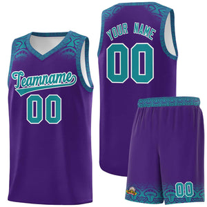 Custom Purple Aqua Personalized Indians Print Sets Sports Uniform Basketball Jersey