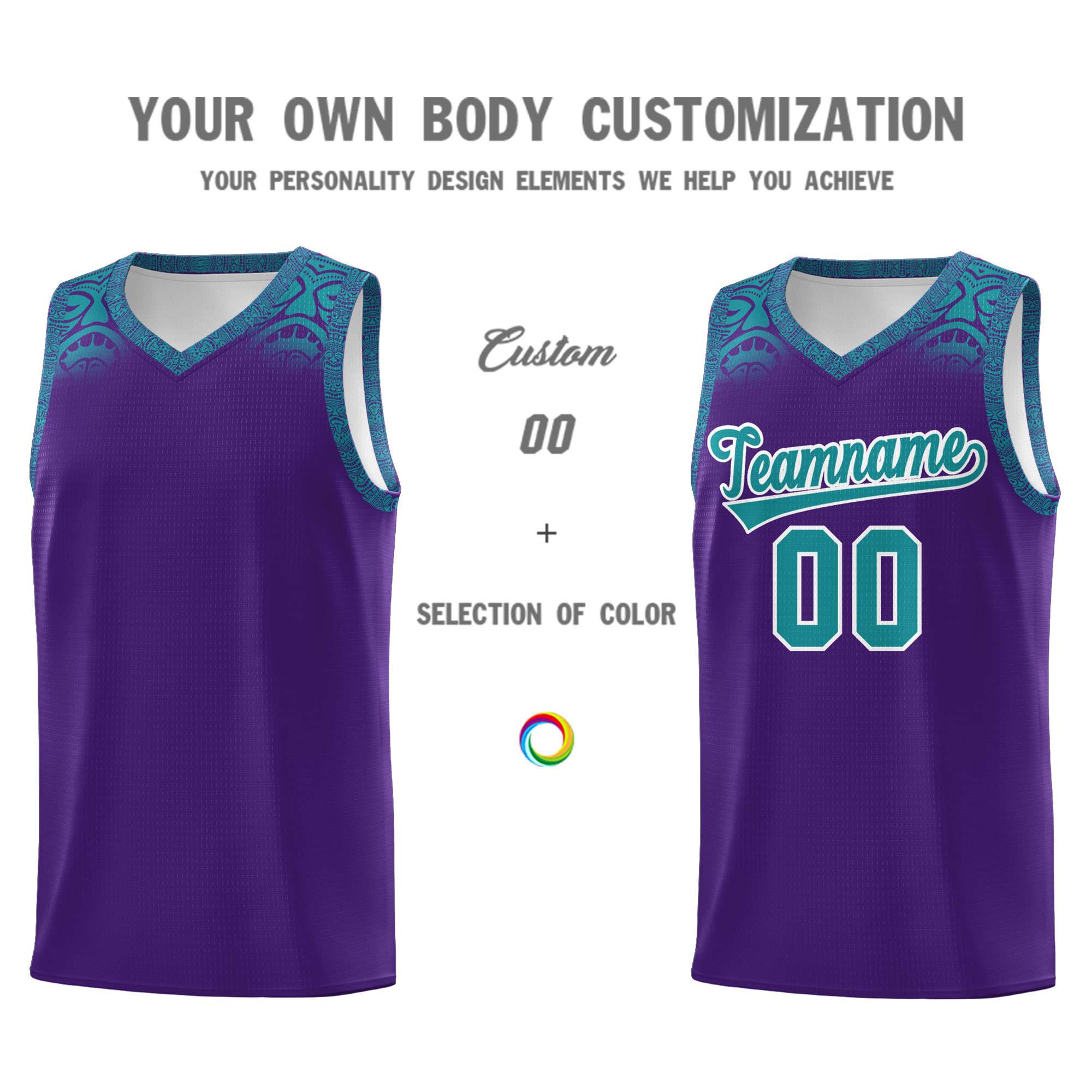 Custom Purple Aqua Personalized Indians Print Sets Sports Uniform Basketball Jersey