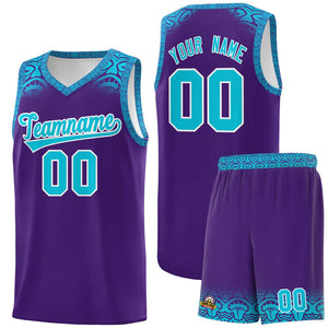 Custom Purple Sky Blue Personalized Indians Print Sets Sports Uniform Basketball Jersey