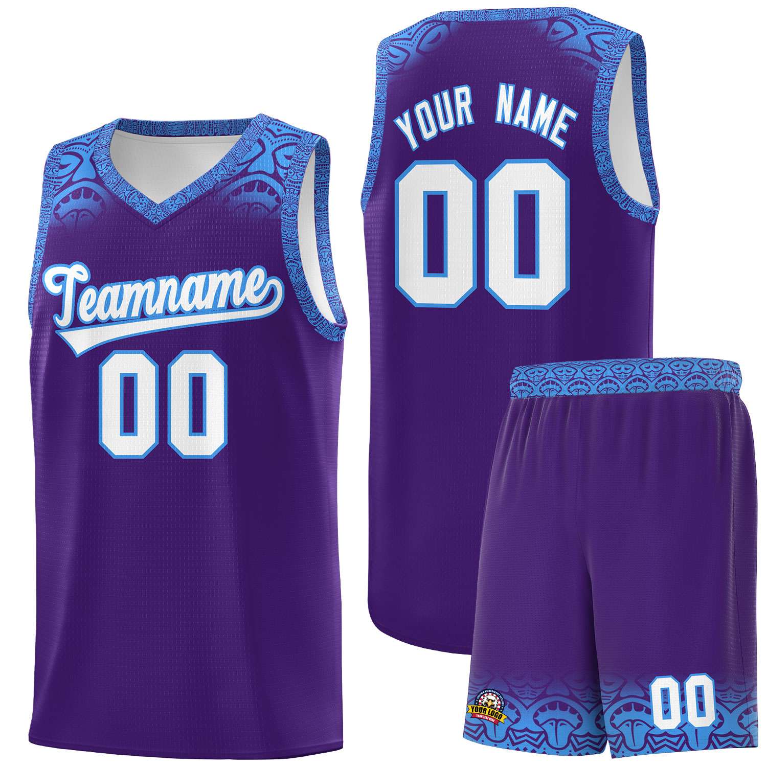 Custom Purple Powder Blue Personalized Indians Print Sets Sports Uniform Basketball Jersey