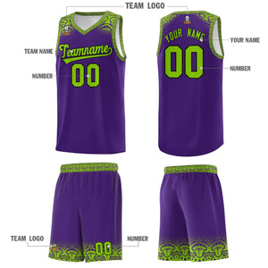 Custom Purple Green Personalized Indians Print Sets Sports Uniform Basketball Jersey