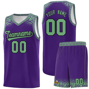 Custom Purple Green Personalized Indians Print Sets Sports Uniform Basketball Jersey