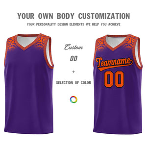 Custom Purple Orange Personalized Indians Print Sets Sports Uniform Basketball Jersey