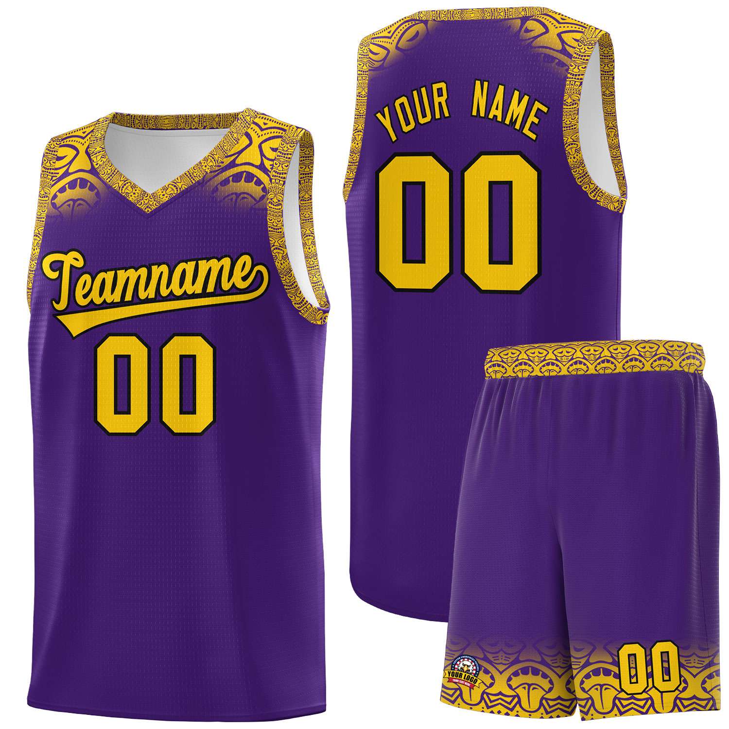 Custom Purple Gold Personalized Indians Print Sets Sports Uniform Basketball Jersey