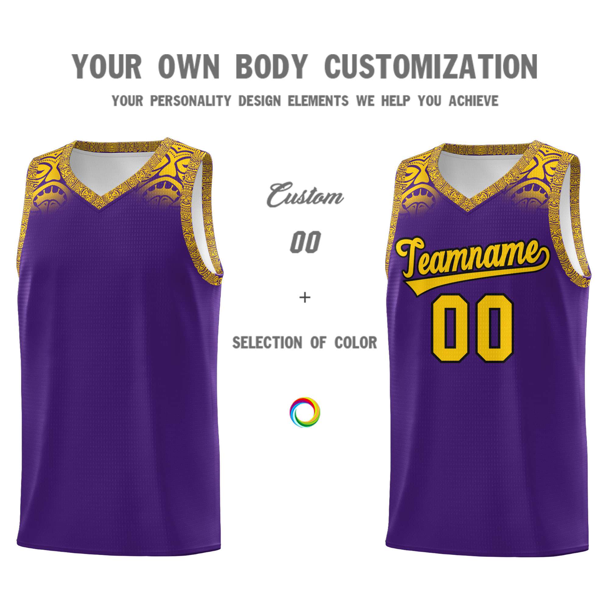 Custom Purple Gold Personalized Indians Print Sets Sports Uniform Basketball Jersey