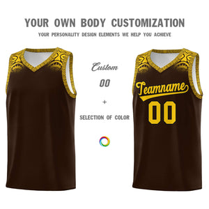 Custom Brown Gold Personalized Indians Print Sets Sports Uniform Basketball Jersey