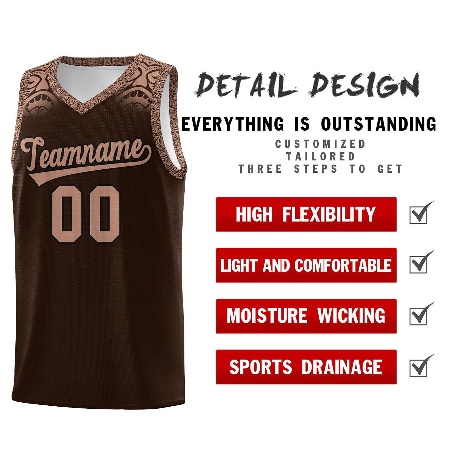 Custom Brown Teabrown Personalized Indians Print Sets Sports Uniform Basketball Jersey