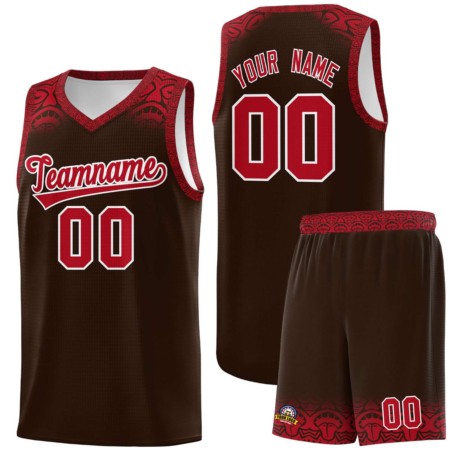 Custom Brown Red Personalized Indians Print Sets Sports Uniform Basketball Jersey