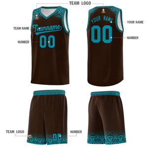 Custom Brown Teal Personalized Indians Print Sets Sports Uniform Basketball Jersey