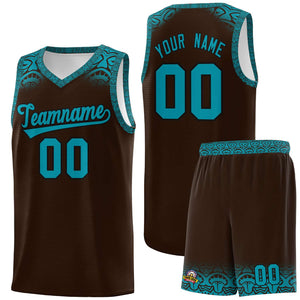 Custom Brown Teal Personalized Indians Print Sets Sports Uniform Basketball Jersey