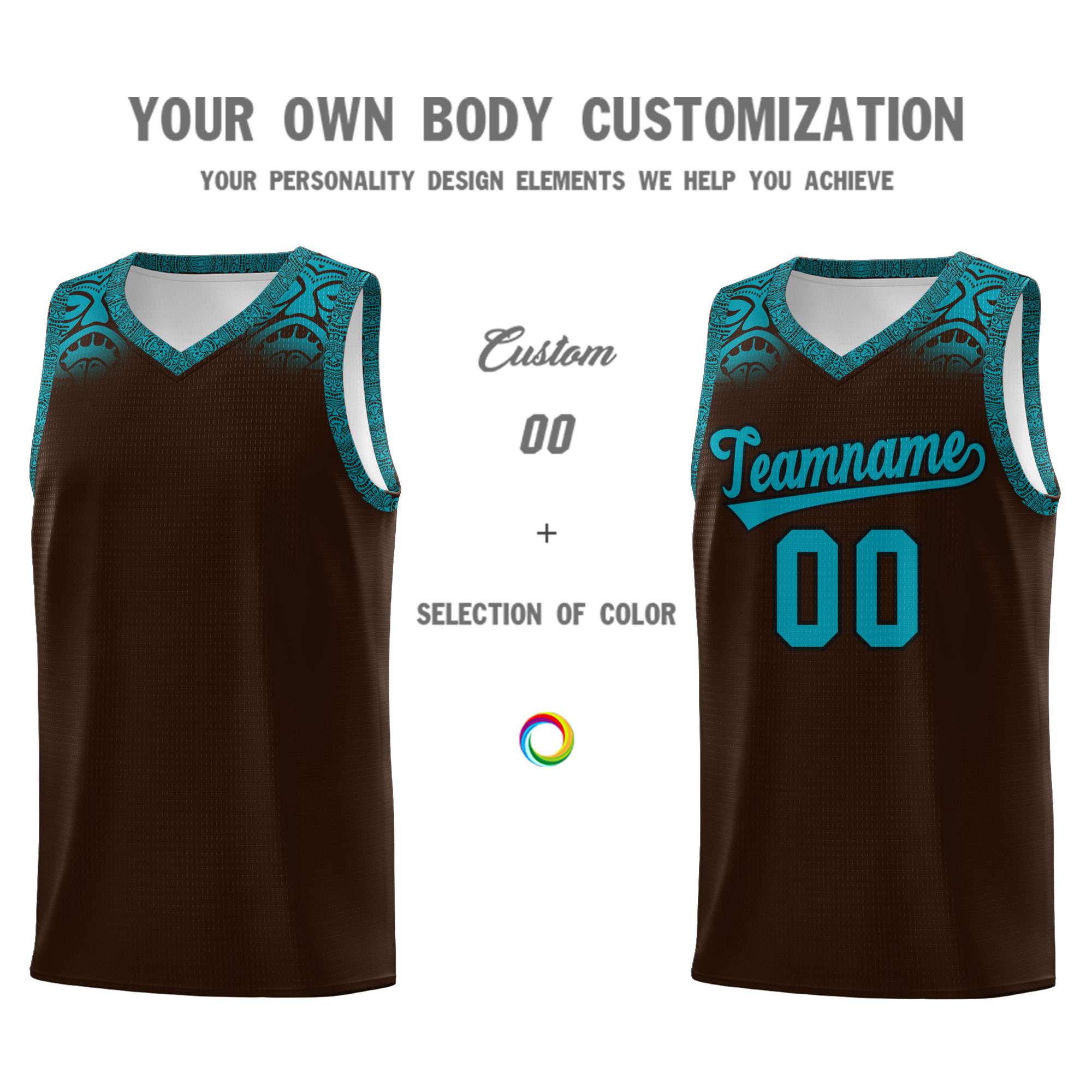 Custom Brown Teal Personalized Indians Print Sets Sports Uniform Basketball Jersey