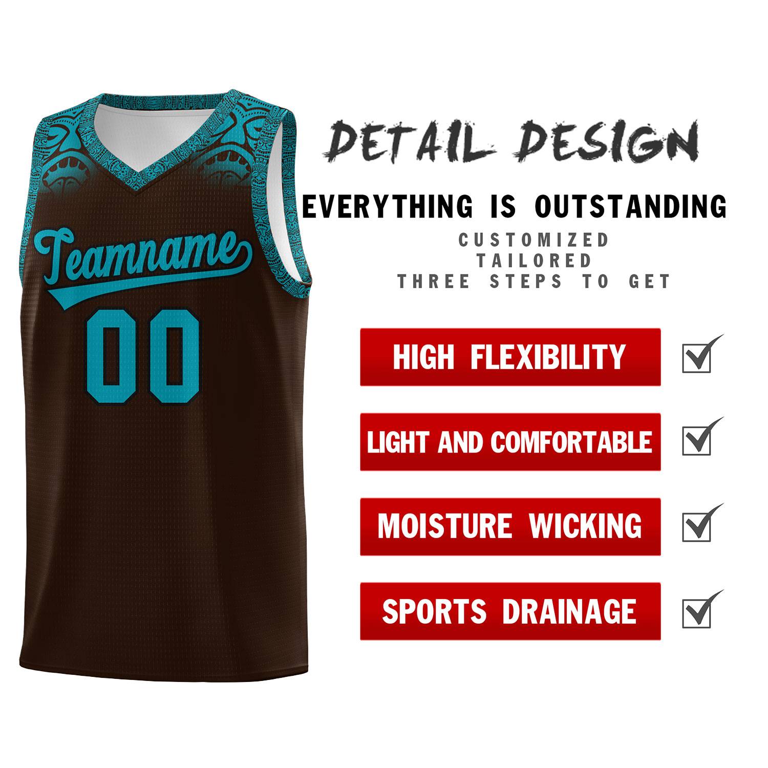 Custom Brown Teal Personalized Indians Print Sets Sports Uniform Basketball Jersey