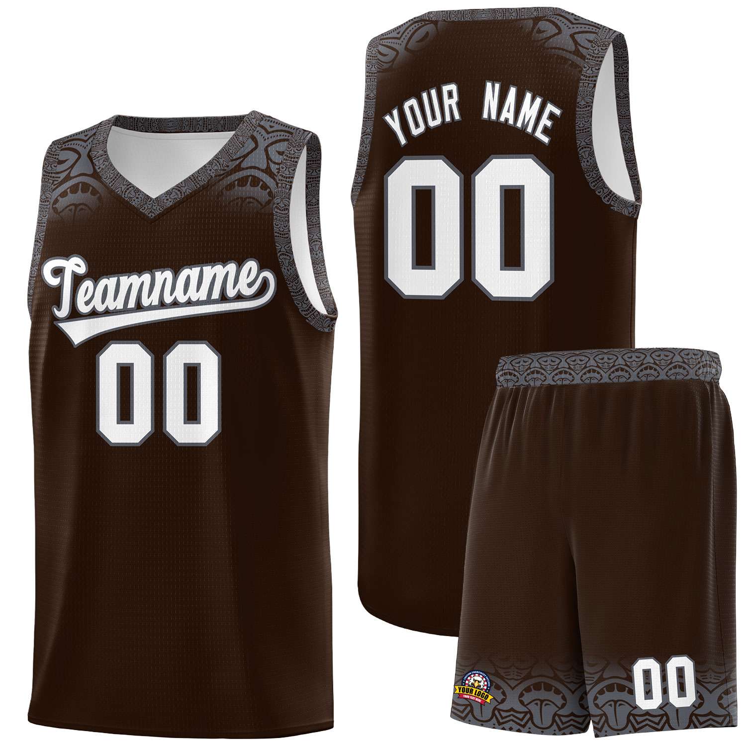 Custom Brown Dark Gray Personalized Indians Print Sets Sports Uniform Basketball Jersey