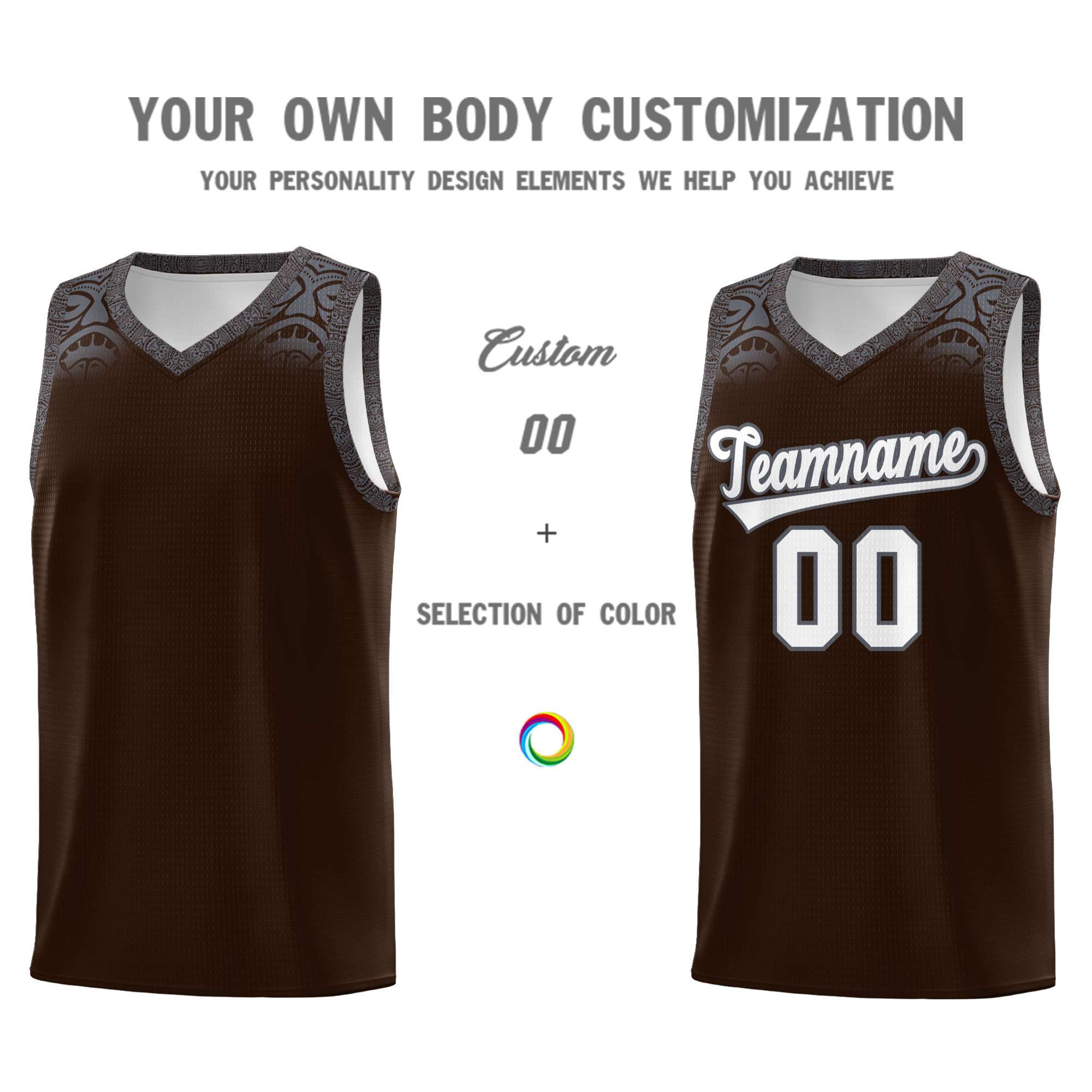 Custom Brown Dark Gray Personalized Indians Print Sets Sports Uniform Basketball Jersey