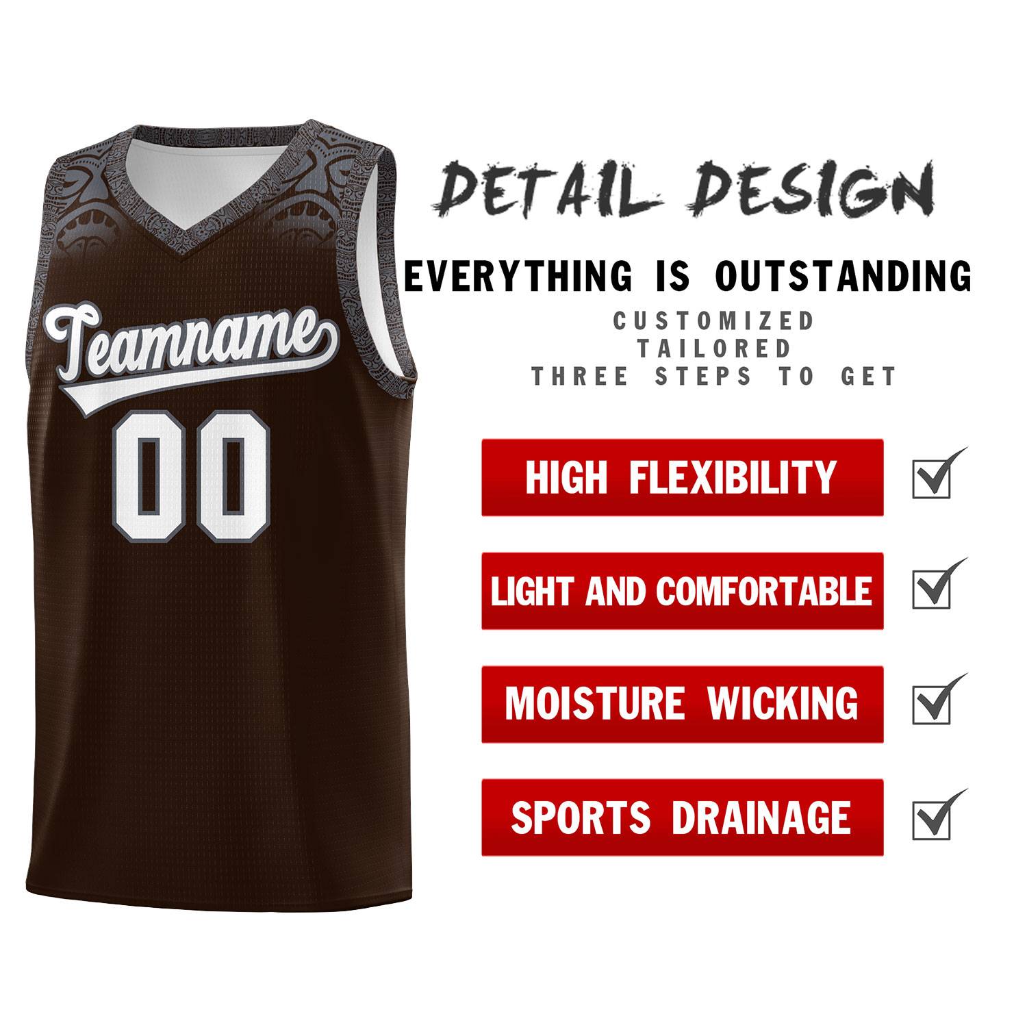 Custom Brown Dark Gray Personalized Indians Print Sets Sports Uniform Basketball Jersey