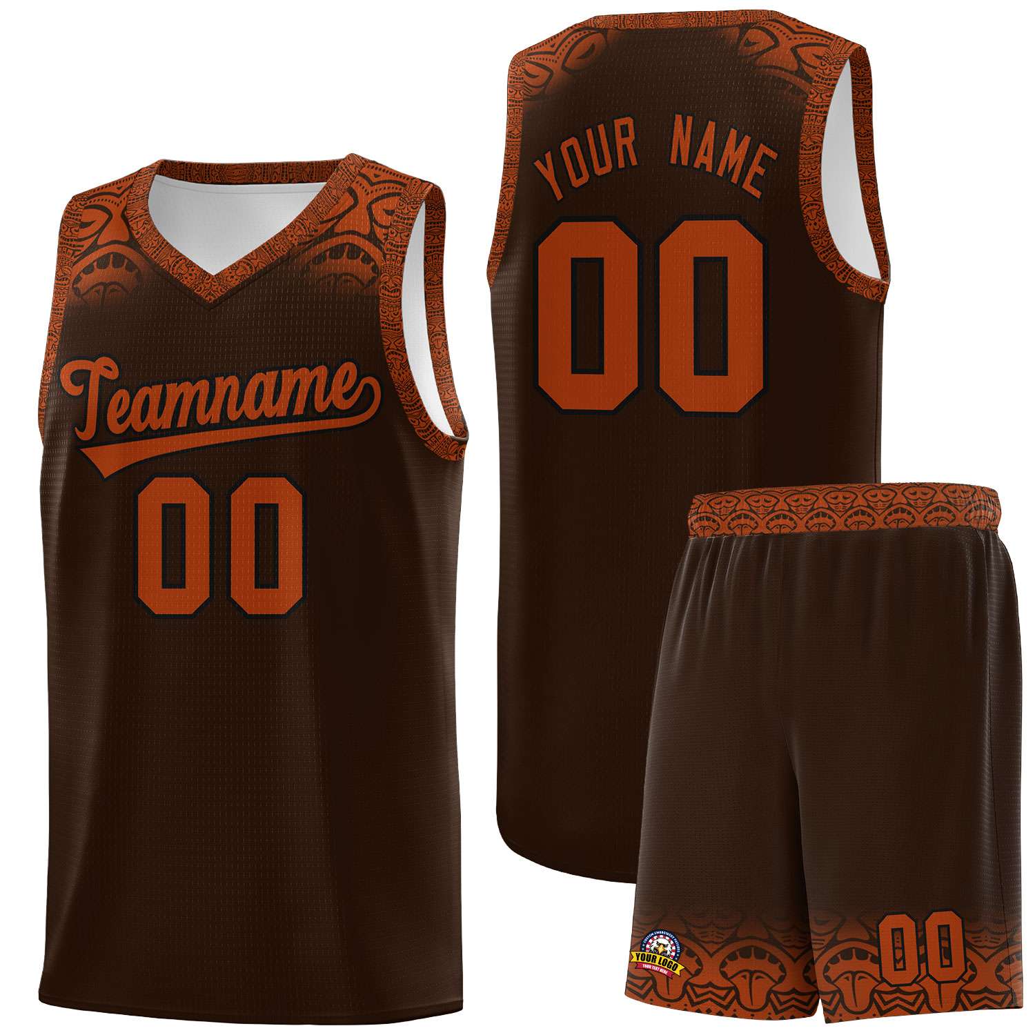 Custom Brown Texas Orange Personalized Indians Print Sets Sports Uniform Basketball Jersey