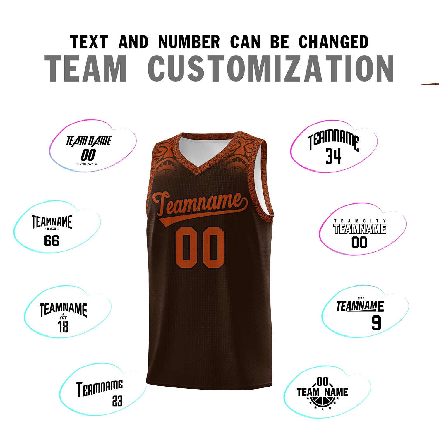 Custom Brown Texas Orange Personalized Indians Print Sets Sports Uniform Basketball Jersey