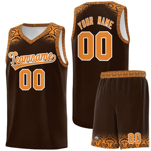 Custom Brown Orange Personalized Indians Print Sets Sports Uniform Basketball Jersey