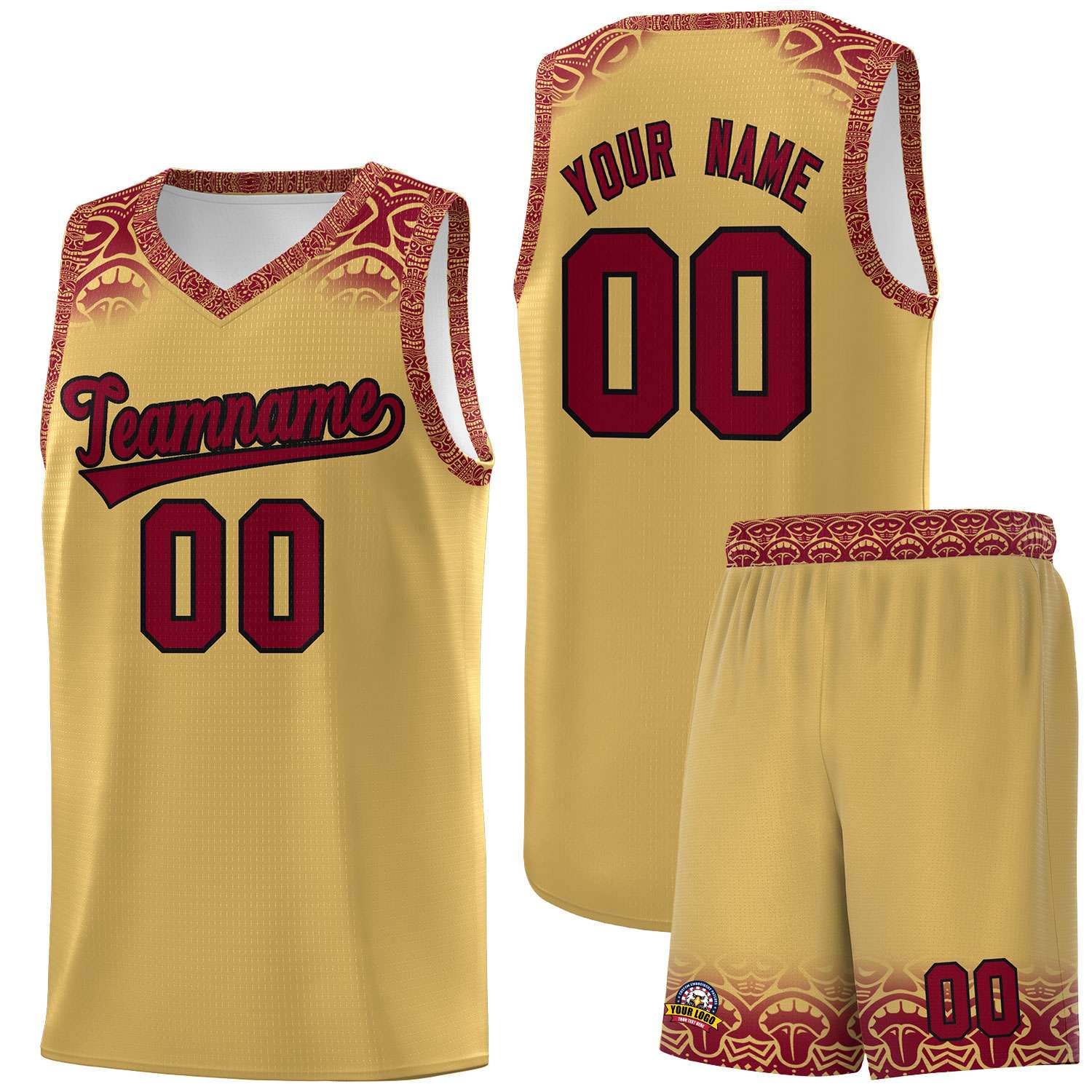 Custom Khaki Crimson Personalized Indians Print Sets Sports Uniform Basketball Jersey