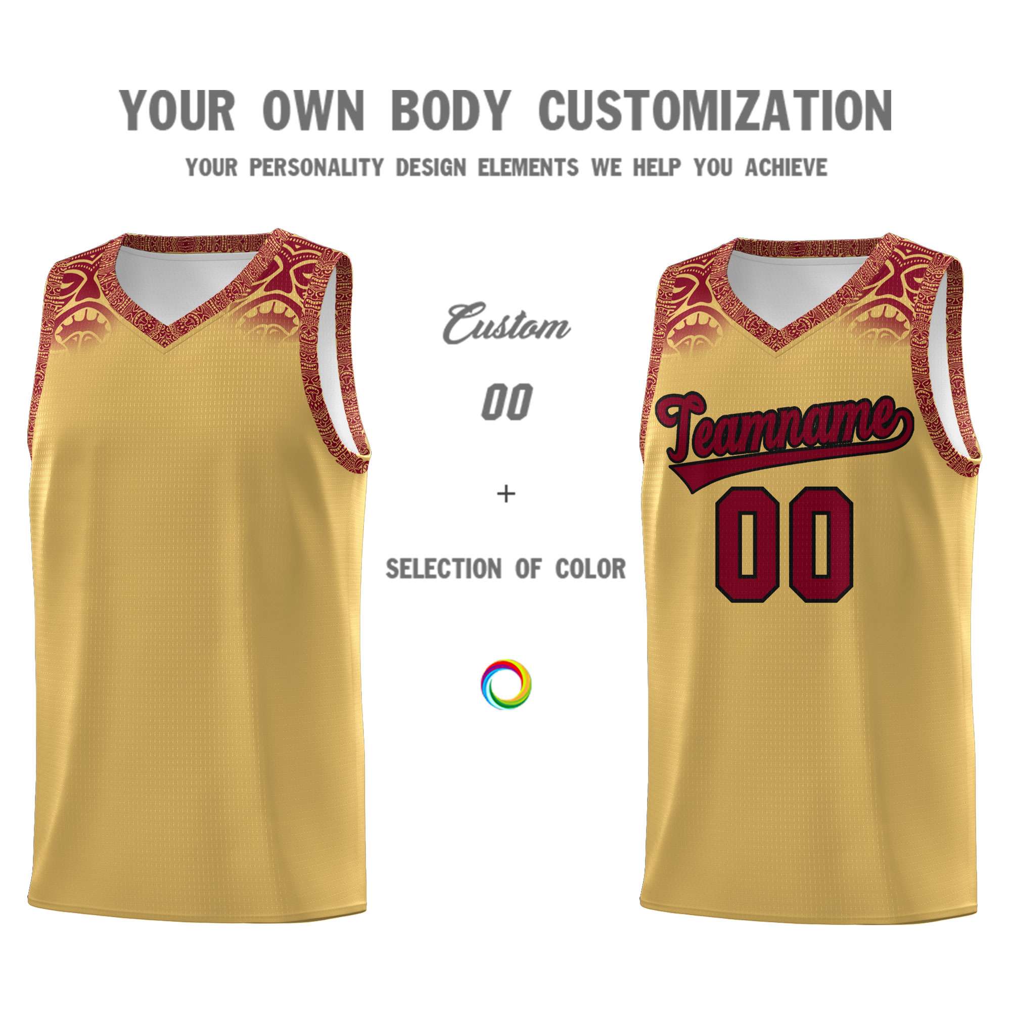 Custom Khaki Crimson Personalized Indians Print Sets Sports Uniform Basketball Jersey