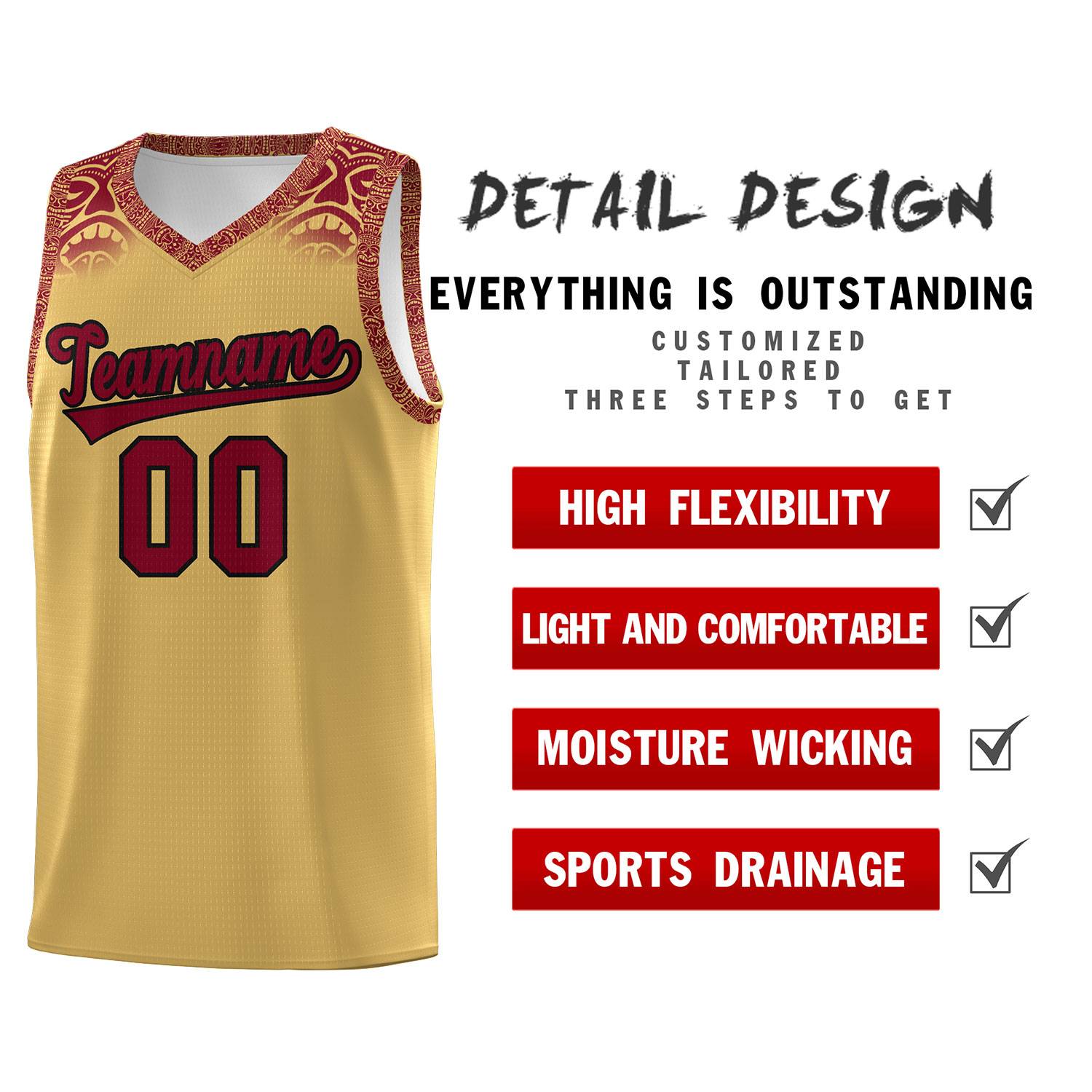 Custom Khaki Crimson Personalized Indians Print Sets Sports Uniform Basketball Jersey