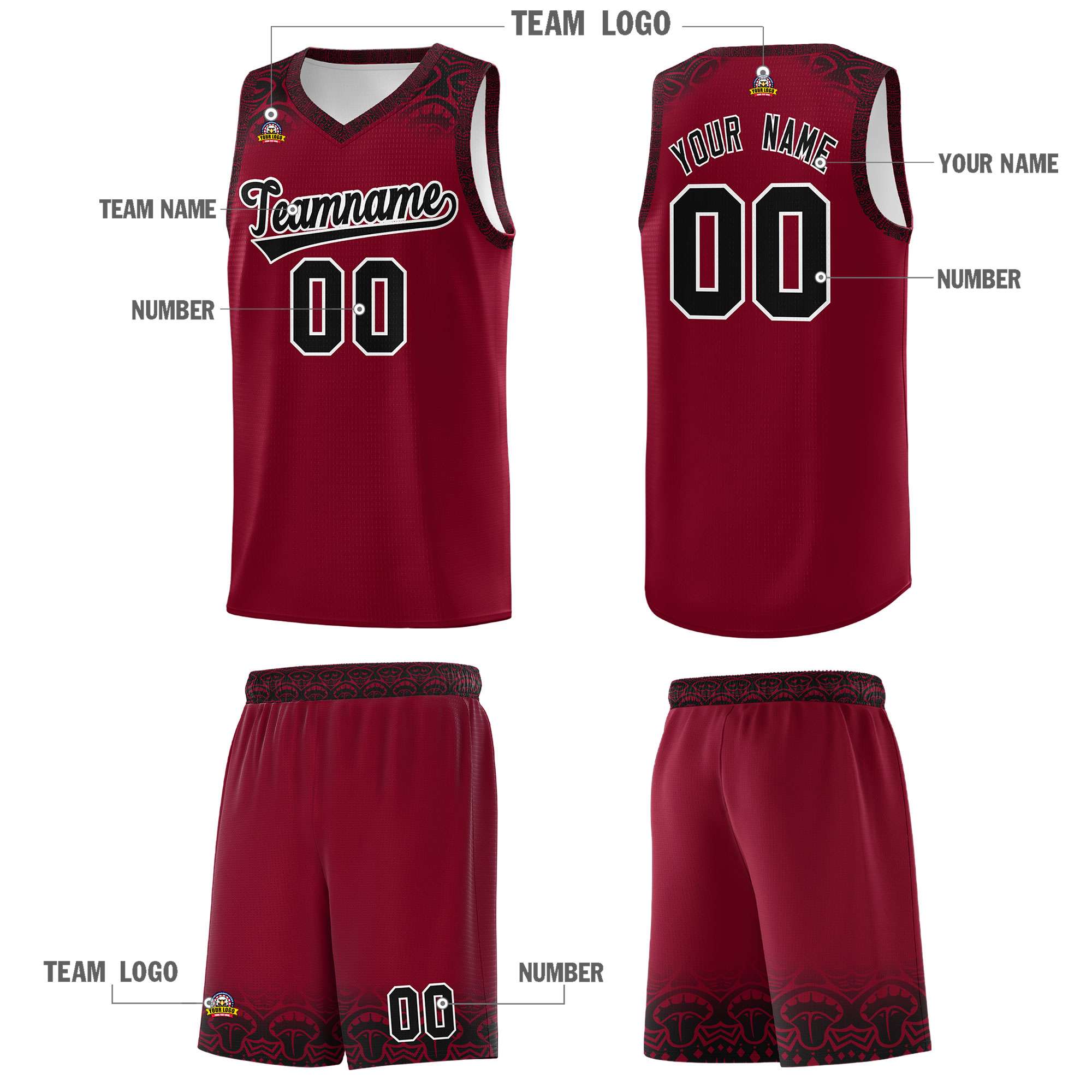 Custom Crimson Black Personalized Indians Print Sets Sports Uniform Basketball Jersey