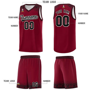 Custom Crimson Black Personalized Indians Print Sets Sports Uniform Basketball Jersey