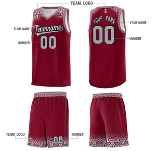 Custom Crimson Gray Personalized Indians Print Sets Sports Uniform Basketball Jersey