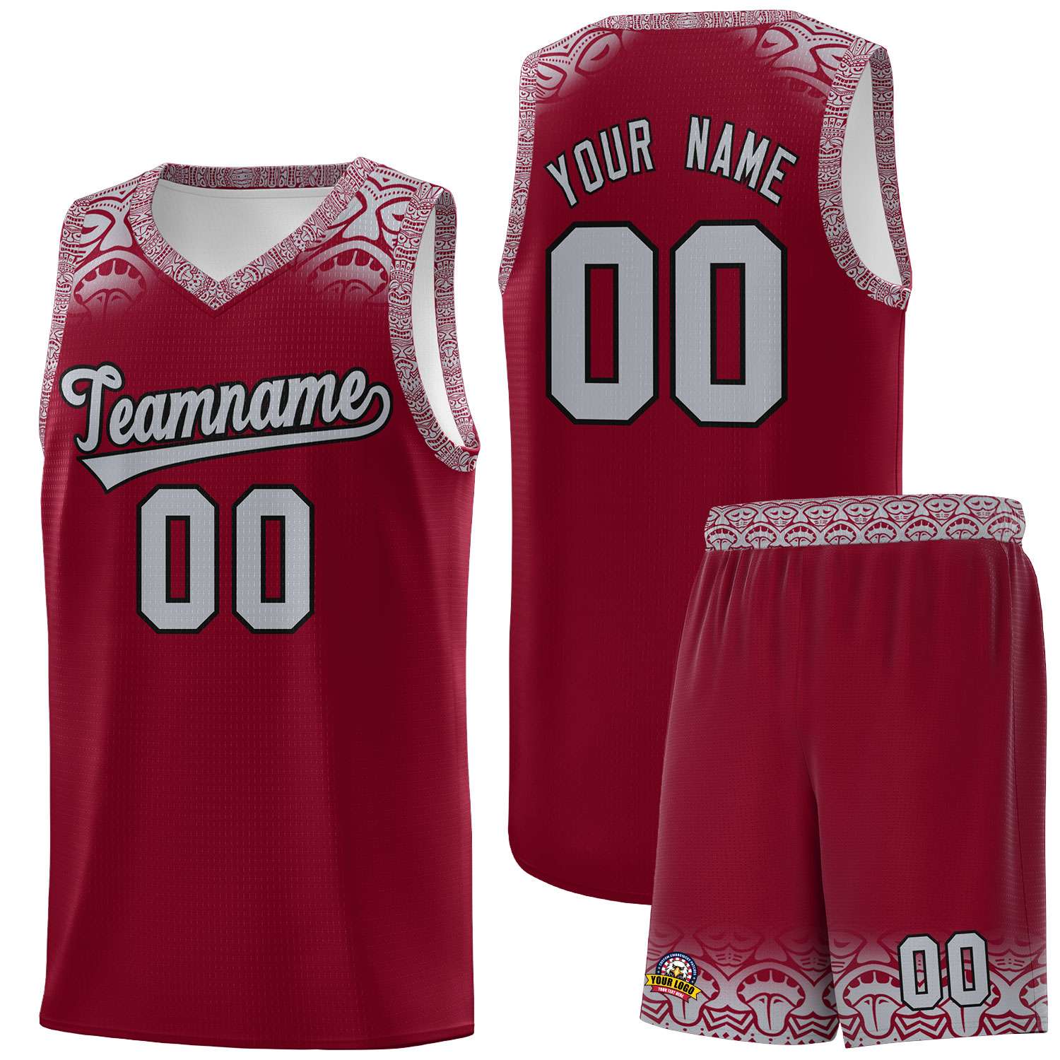 Custom Crimson Gray Personalized Indians Print Sets Sports Uniform Basketball Jersey