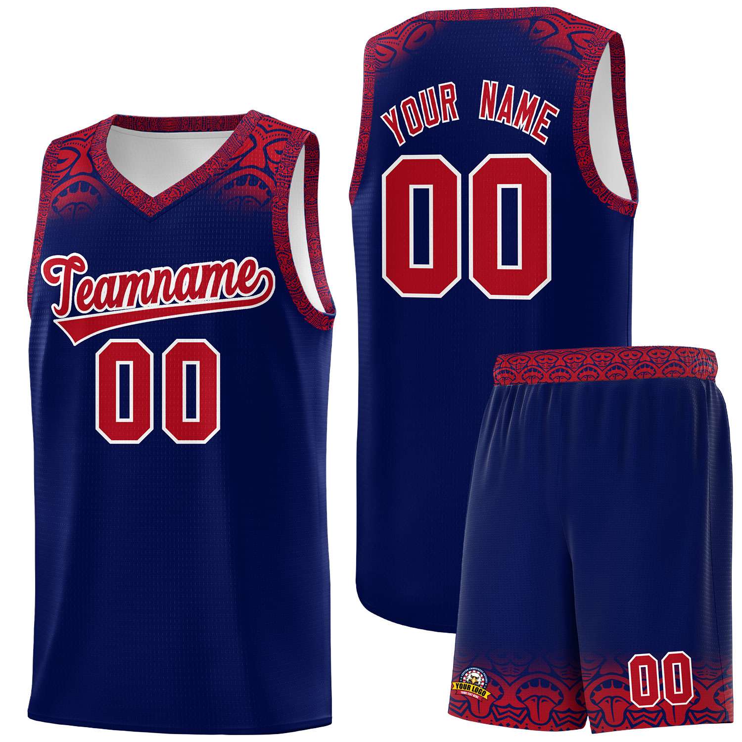 Custom Royal Red Personalized Indians Print Sets Sports Uniform Basketball Jersey