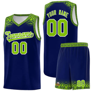 Custom Royal Neon Green Personalized Indians Print Sets Sports Uniform Basketball Jersey