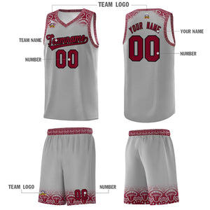 Custom Gray Crimson Personalized Indians Print Sets Sports Uniform Basketball Jersey