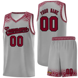 Custom Gray Crimson Personalized Indians Print Sets Sports Uniform Basketball Jersey