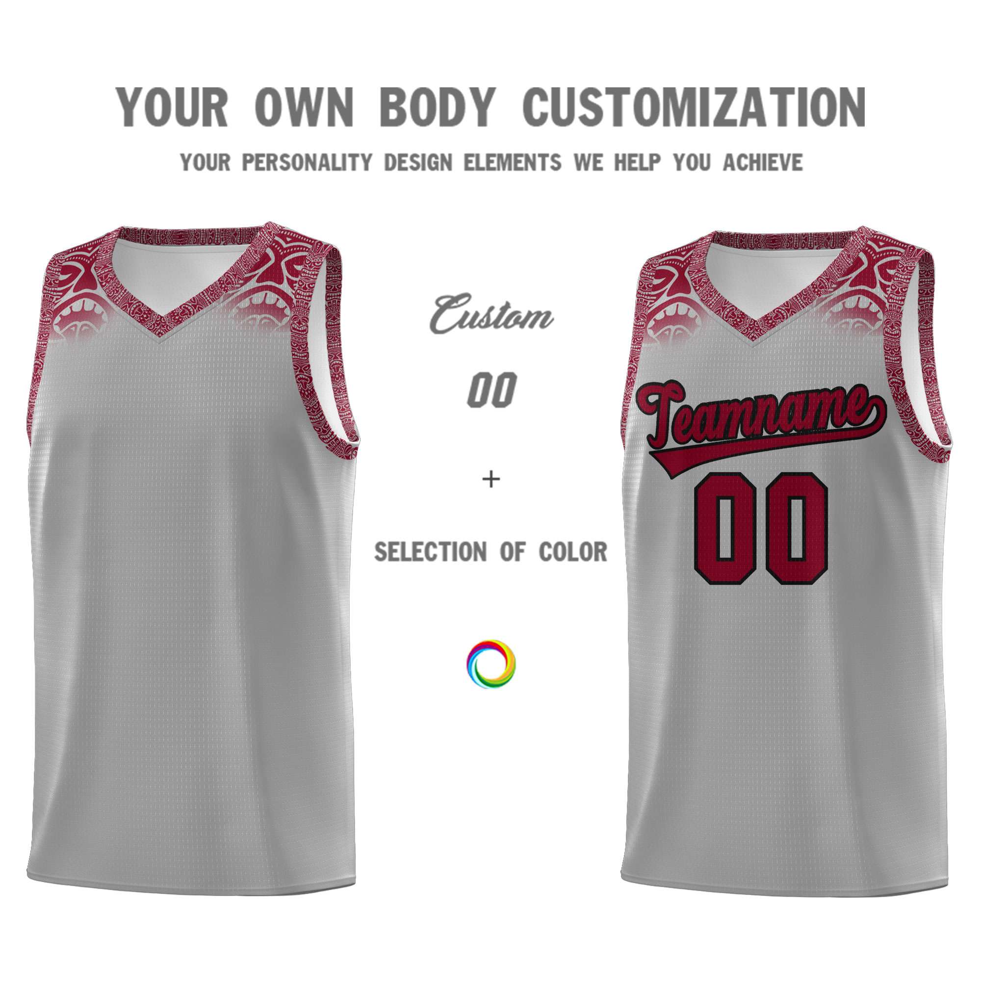 Custom Gray Crimson Personalized Indians Print Sets Sports Uniform Basketball Jersey