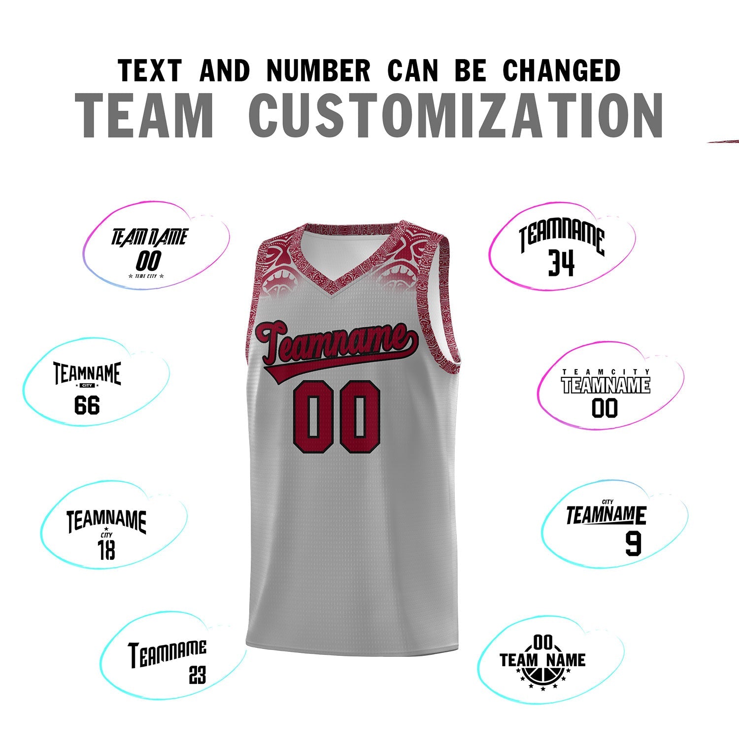 Custom Gray Crimson Personalized Indians Print Sets Sports Uniform Basketball Jersey