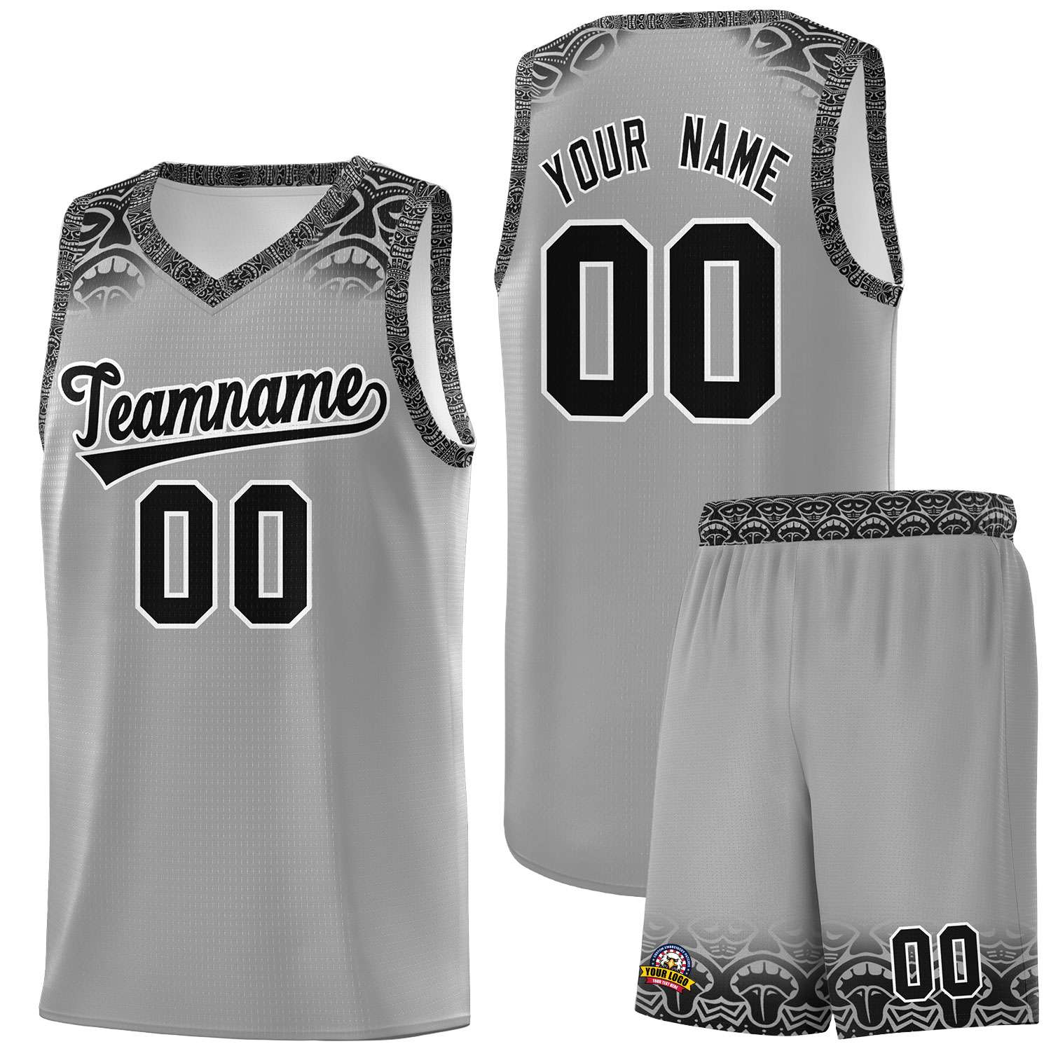 Custom Gray Black Personalized Indians Print Sets Sports Uniform Basketball Jersey