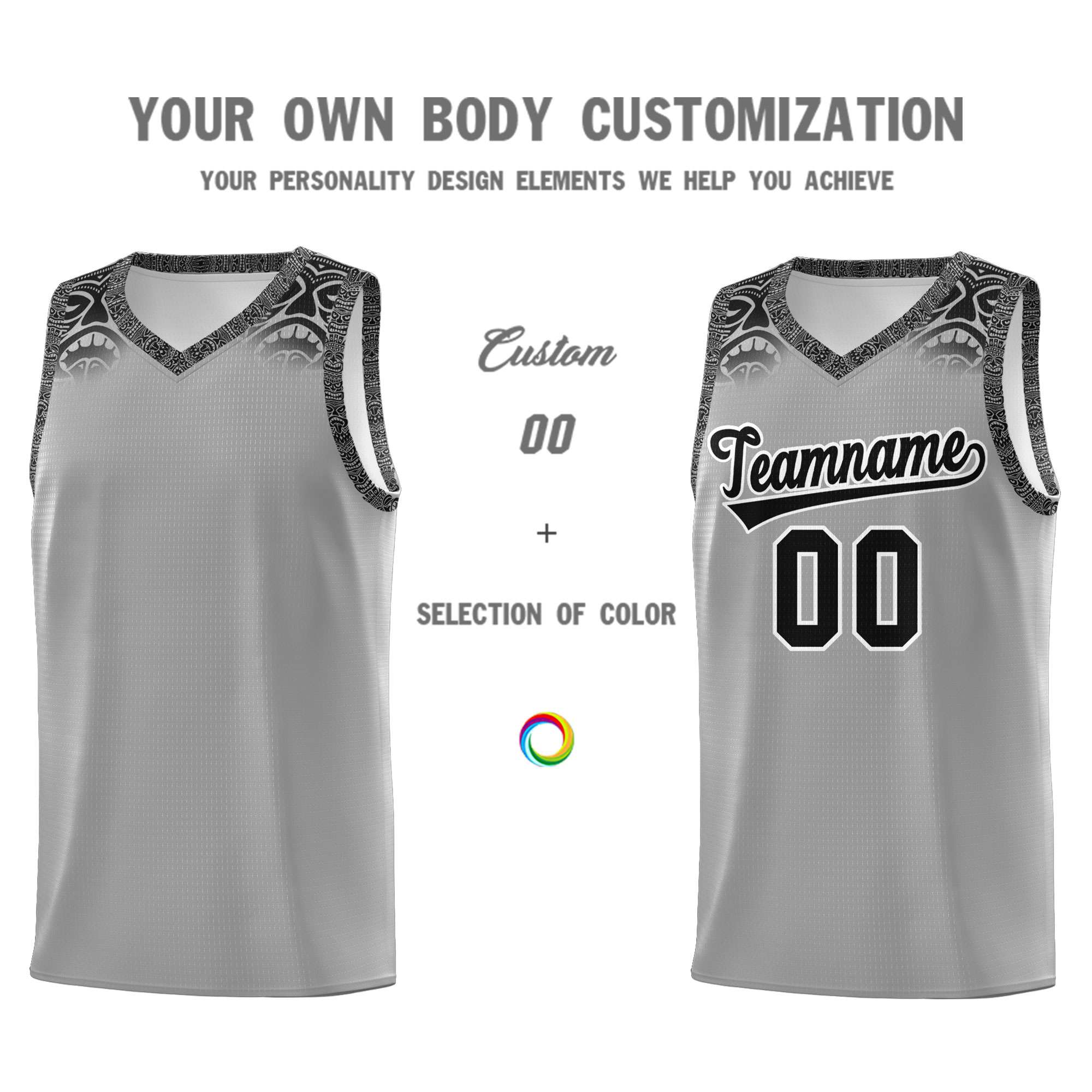 Custom Gray Black Personalized Indians Print Sets Sports Uniform Basketball Jersey