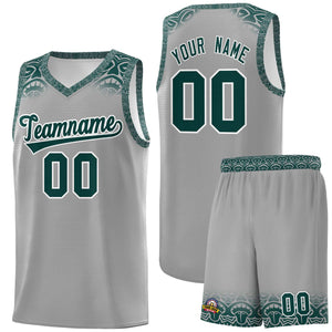 Custom Gray Midnight Green Personalized Indians Print Sets Sports Uniform Basketball Jersey