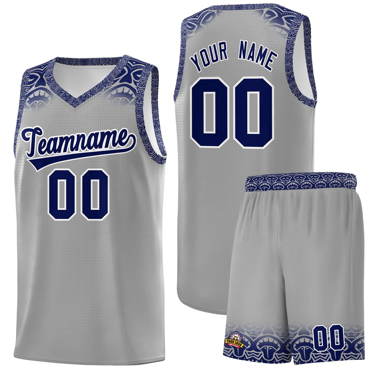 Custom Gray Royal Personalized Indians Print Sets Sports Uniform Basketball Jersey