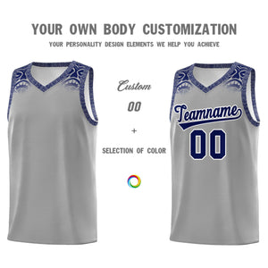 Custom Gray Royal Personalized Indians Print Sets Sports Uniform Basketball Jersey