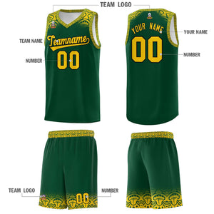 Custom Green Gold Personalized Indians Print Sets Sports Uniform Basketball Jersey